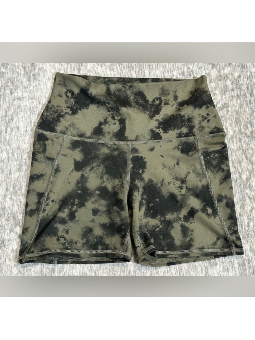Evolution and Creation Olive & Black Tie-Dye High-Waist Bike Shorts